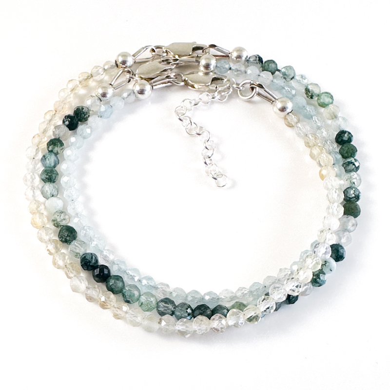 Armbandjes met edelsteen kralen 925 zilver - combineer tot wikkel armband - citrien, mos agaat, aquamarijn - edelsteen armband combineren