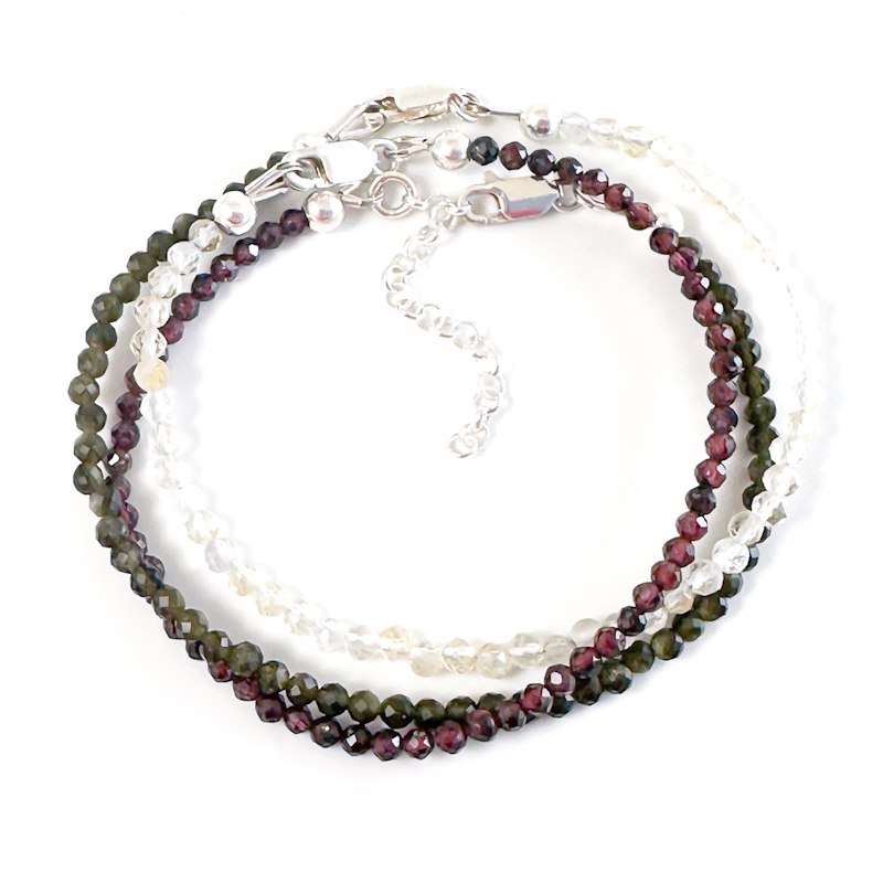 Armbandjes met edelsteen kralen 925 zilver - goud obsidiaan, granaat, citrien - edelsteen armband combineren tot wikkel armband