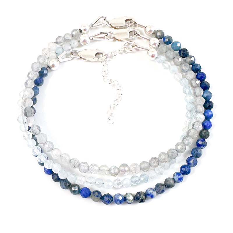 Armbandjes met edelsteen kralen 925 zilver - labradoriet, aquamarijn, lapis lazuli - edelsteen armband combineren tot wikkel armband
