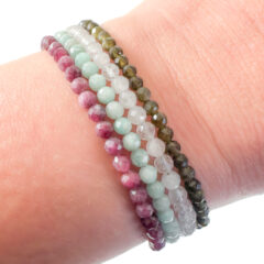 Armbandjes met edelsteen kralen 925 zilver - rode toermalijn, amazoniet, rozenkwarts, goud obsidiaan - edelsteen armbandje combineren tot wikkel armband